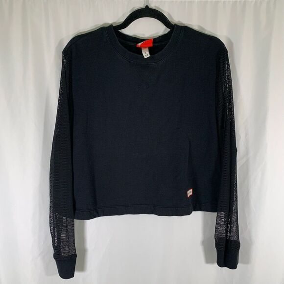 Hunter for Target Sweater Women's XL Black Mesh Sleeve Crew Neck Cotton Blend - Picture 1 of 7